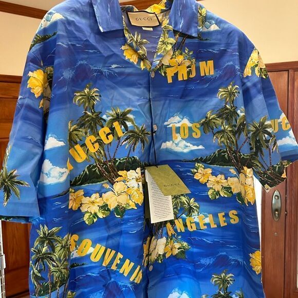 Men’s Gucci palm tree, print bowling shirt size size 56 made in Italy - Picture 5 of 8